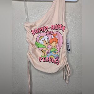 The Flintstones Shirt Pebbles and Bamm Bamm One Shoulder Graphic Tank Top Medium